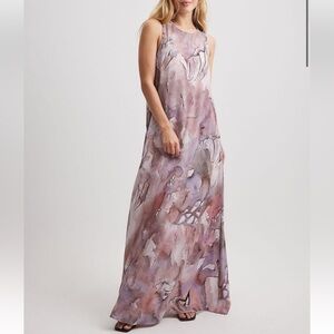 NEW NA-KD Pink Purple Printed Maxi Dress Size 36 Artsy Flowy Relaxed Travel